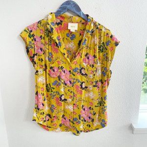 Anthropologie Maeve Yellow Floral Button Up Blouse